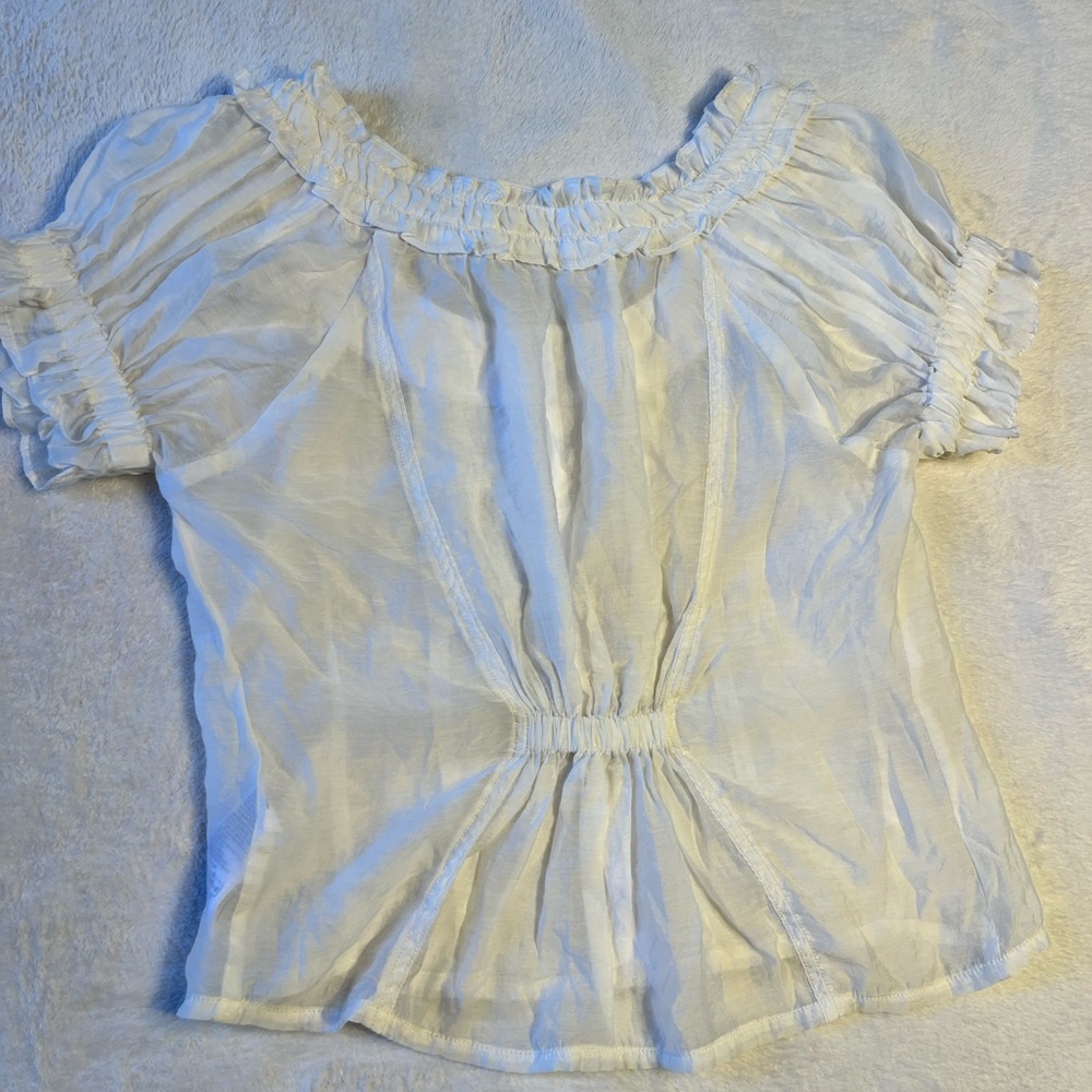Pilcro White Ruffled Pintuck Button-Front Blouse - Picture 3 of 3